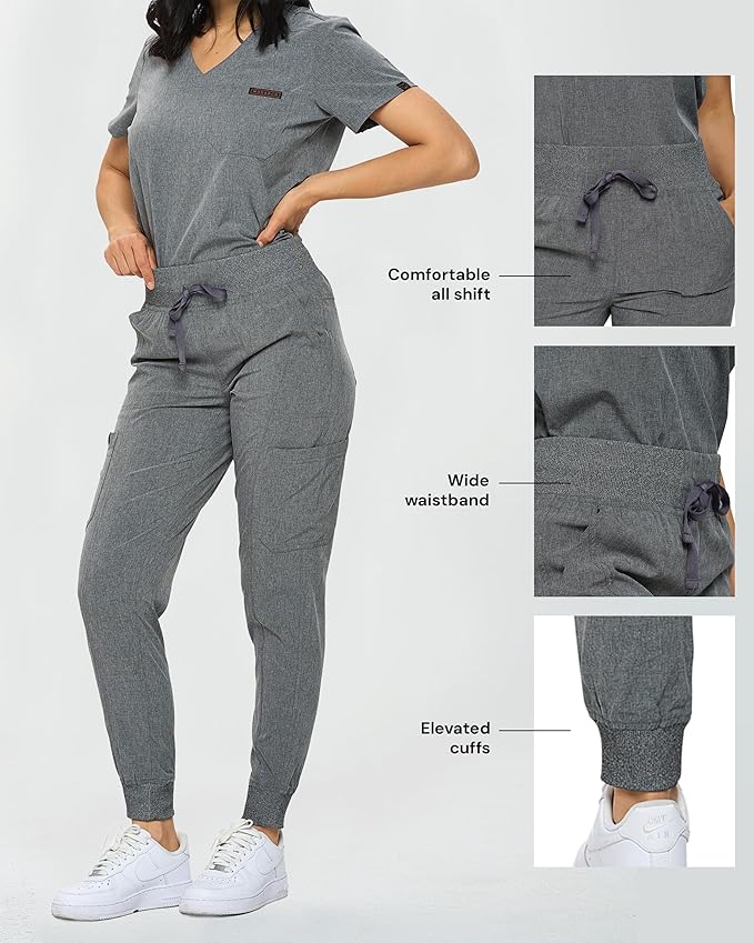 MONARCH UNIFORMS Slim Fit Stretchy Scrubs Women's Jogger Scrub Set Slim Jogger Scrubs with Tuck-In Top for Women