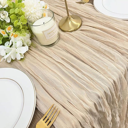 1 Pack Cheesecloth Table Runner, 10FT 35x120 inch Nude Table Cloth, Boho Rustic Gauze Dusty for Baby Shower Decorations, Mothers Day, Bridal Shower, Wedding, Thanksgiving, Christmas, Birthday Decor