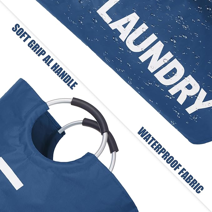 Twira 100L Large Laundry Basket, Laundry Hamper Stands Up Well, Laundry Bag with Padded Handles, Waterproof Clothes Bin Collapsible, Clothes Hamper for Bathroom, Laundry, College (Navy Blue)
