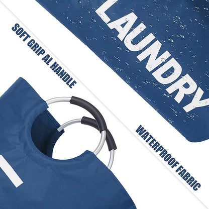 Twira 100L Large Laundry Basket, Laundry Hamper Stands Up Well, Laundry Bag with Padded Handles, Waterproof Clothes Bin Collapsible, Clothes Hamper for Bathroom, Laundry, College (Navy Blue)