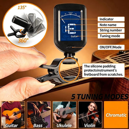 Guitar Tuner Clip On Ukulele Tuner 1 Pack for Guitar Bass Ukulele Violin banjo Tuner