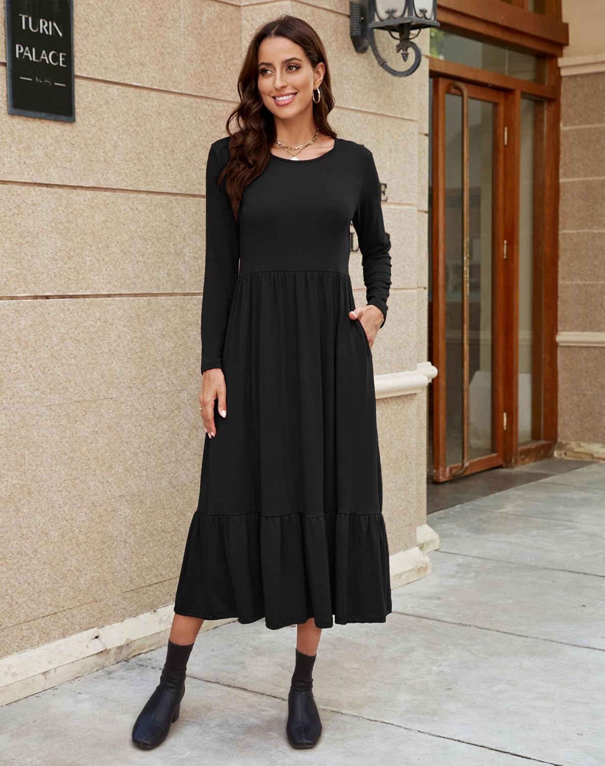 Kirundo 2026 Women's Short Sleeve Summer Dresses Crewneck Long Sundress Casual Flowy Tiered Maxi Dress with Pockets.