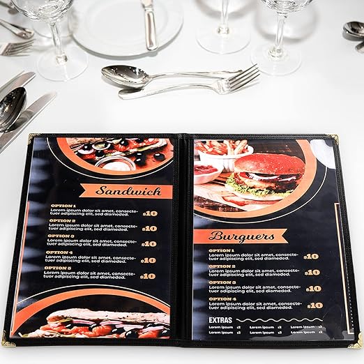 Nicunom 12 Pcak Restaurant Menu Covers, 8.5 X 11 Inch Menu Covers, 2 Page 4 View Transparent Menu Holders for Bar Cafe Restaurant, Double Stitched Edge