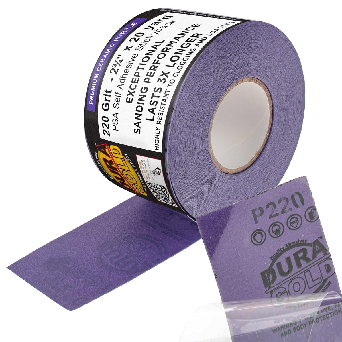 20 Grit PSA Purple Film Ceramic Longboard Sandpaper 20 Yard Roll 2-3/4" Wide Continuous 20 Yard Roll, Self Adhesive Stickyback for Auto & Wood Air File Long Board Sanders Hand Sanding Blocks
