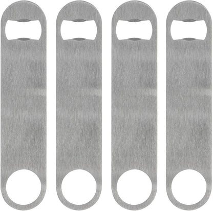 KISEER Heavy Duty Stainless Steel Flat Bottle Opener, 4 Pack Beer Bottle Opener for Kitchen, Bar or Restaurant (Cosmetic Scratches)