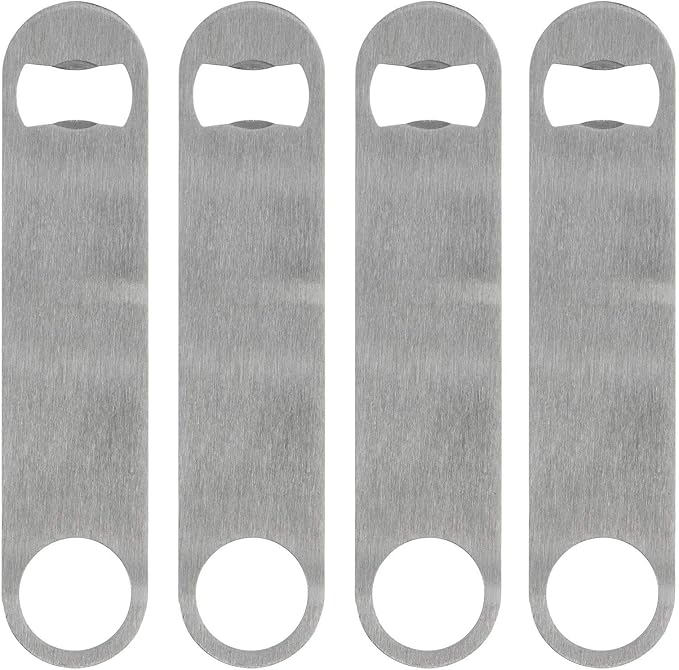 KISEER Heavy Duty Stainless Steel Flat Bottle Opener, 4 Pack Beer Bottle Opener for Kitchen, Bar or Restaurant (Cosmetic Scratches)