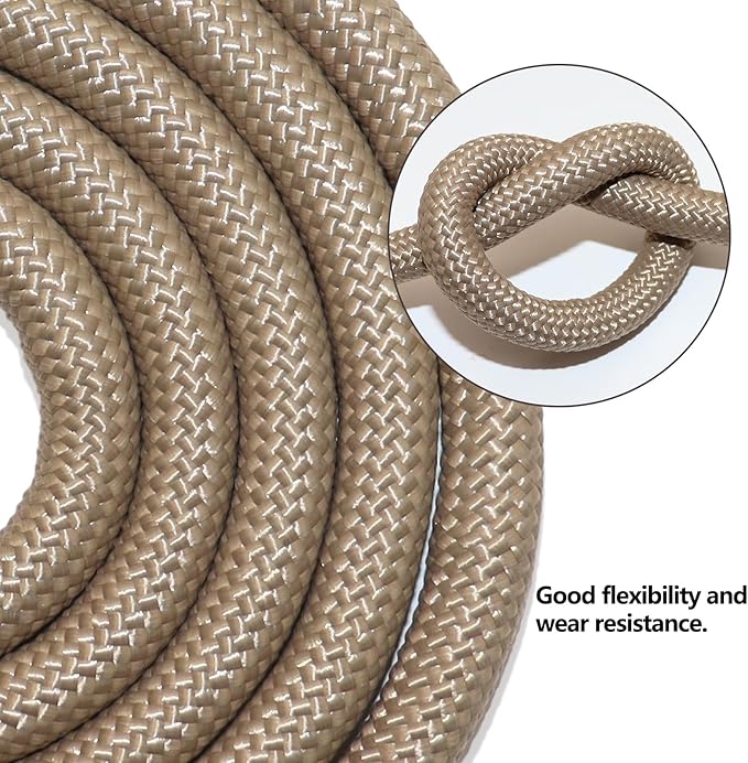 Braided Polyester Rope 12 in x 50 ft Heavy Duty Rope - Strong Outdoor Rope for Tree Work Swing Pulling Sailing Camping Nautical (Brown)