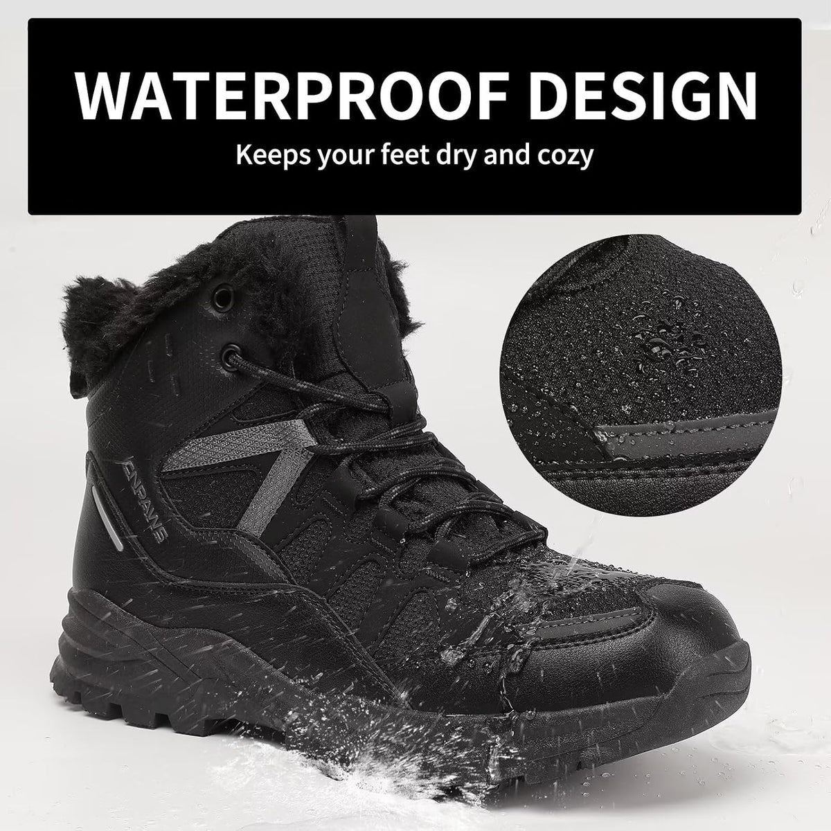Size 8-8.5 -Mens CNPAWS Men's Winter Snow Boots Waterproof Warm Hiking Shoes | Non-Slip Lightweight Outdoor Breathable Comfortable Trekking Ski Work Boots