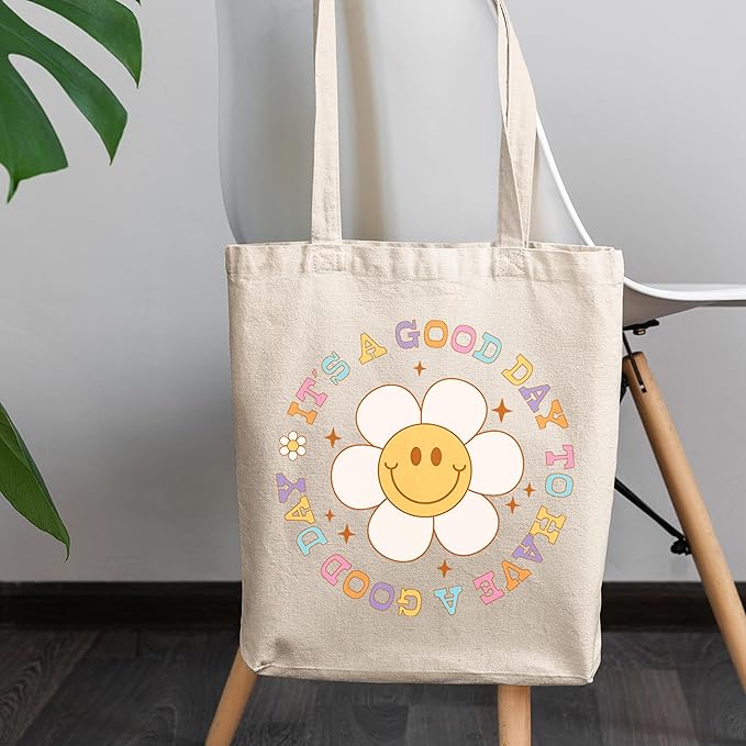 It's a Good Day to Have a Good Day, Retro Flower Art Merch Gift, 12oz Canvas Tote Bag