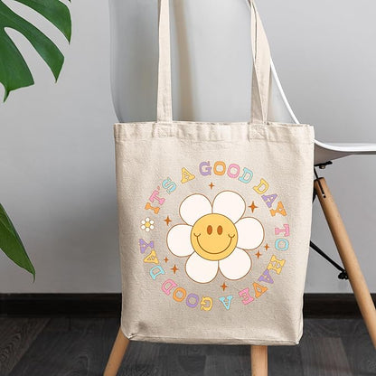 It's a Good Day to Have a Good Day, Retro Flower Art Merch Gift, 12oz Canvas Tote Bag