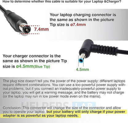 AC Power Cord Charger Laptop Adapter Tip Connector Converter for HP Pavilion Envy EliteBook Compaq Business NotebookThin Client Female Blue tip 4.5mm to 7.4mm