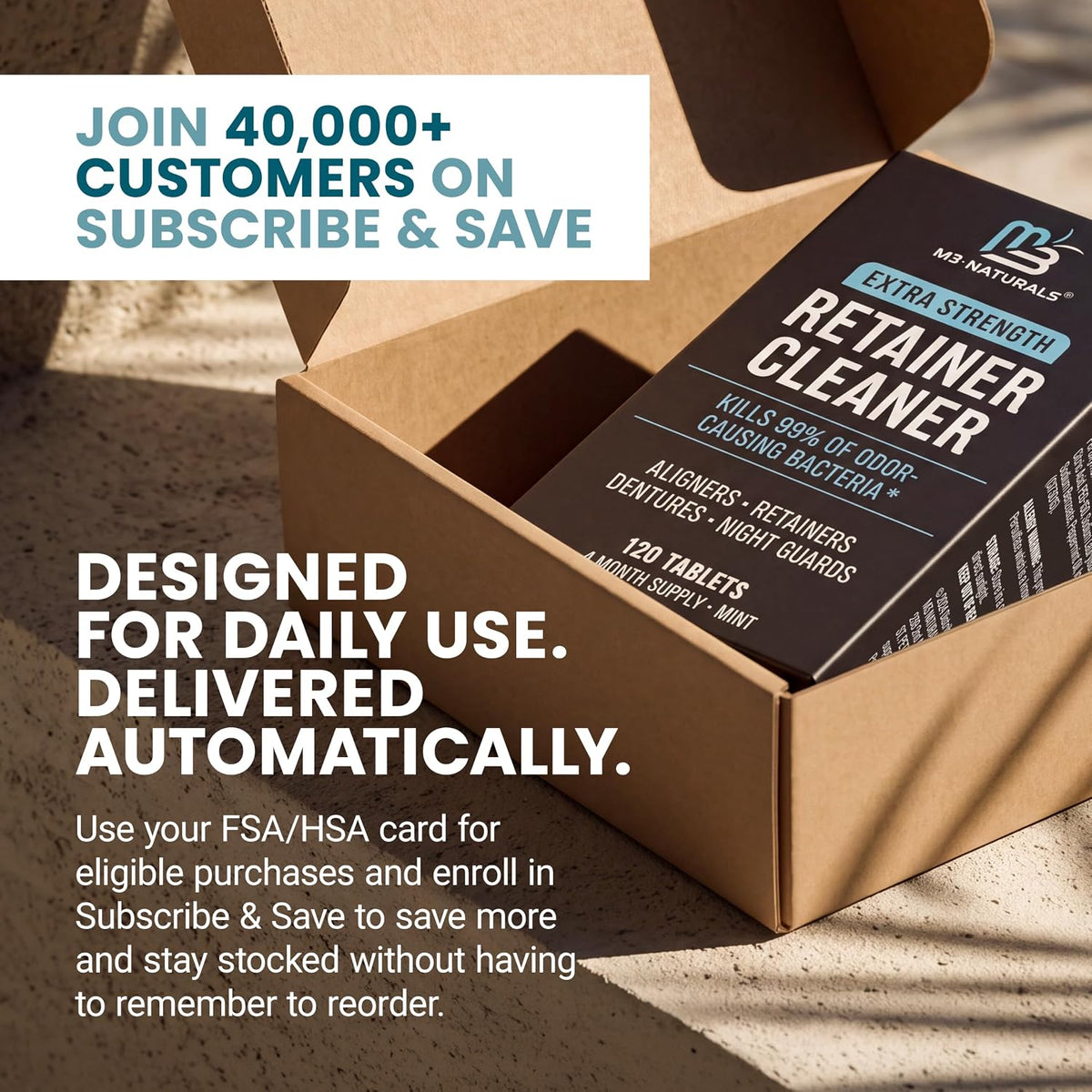 Extra-strength cleaning tablets for dental appliances; remove odors, discoloration, stains, and plaque for a fresh, clear look.