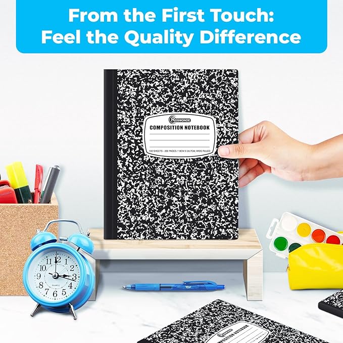 Composition Notebook Wide Ruled 5 Pack, 200 Pages (100 Sheets), 9-34 x 7-12, Back to School Supplies, Notebooks for School, Office Supplies, Notebooks for Work, The Notebook for Note Taking