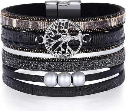 Inspirational Tree of Life Leather Bracelets for Women,Birthday Mothers Day Jewelry Gifts for Teen Girls