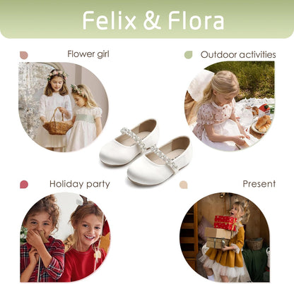 Girls Toddler Little Ballet Shoes - Flower Girls Mary Jane Flats Dress Shoes Party Wedding