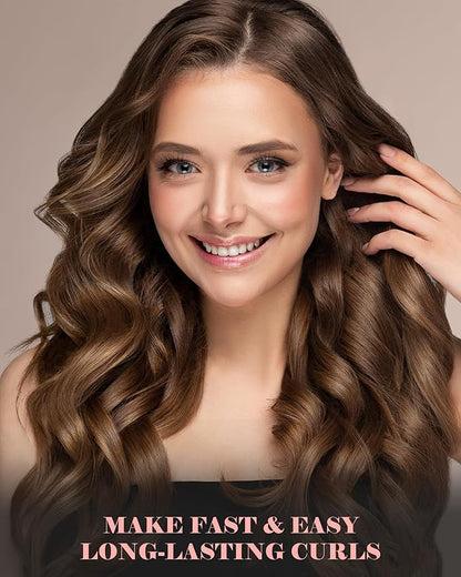 1 14 Inch Tourmaline Ceramic Curling Iron with LCD Display, Dual Voltage for Long Hair, Includes Glove, Comb, Clips and Pad