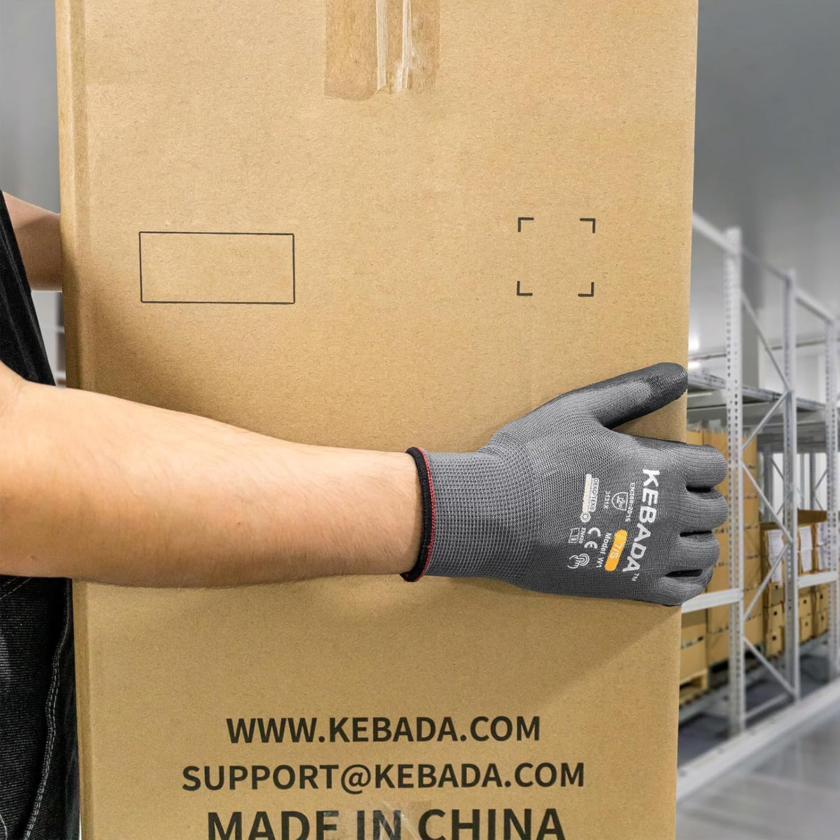 Kebada W1 Work Gloves for Men and Women, PU Coated Safety Gloves with Grip, Touchscreen, Ideal for Warehouse Package Handling, Construction, Gardening, 9 Pairs Gray Large