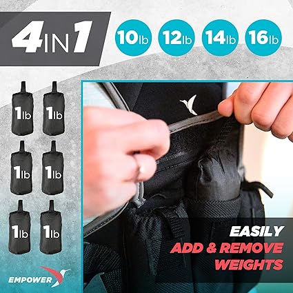 Empower Weighted Vest for Women - Ideal Body Vest for Adding Resistance Intensity to Workouts -Fixed 8lbs or Adjustable 10 to 16lbs