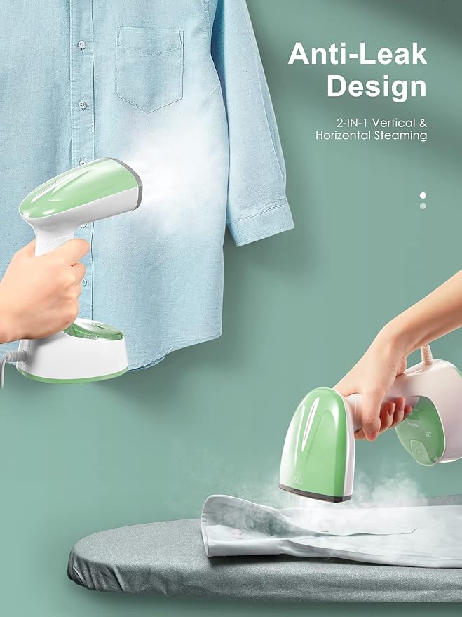 Steamer for Clothes, Folding Handheld Design Garment Wrinkles Remover, 20gmin Strong Penetrating Steam, 25-Sec Fast Heat-up, for Home, Office and Travel (Green)