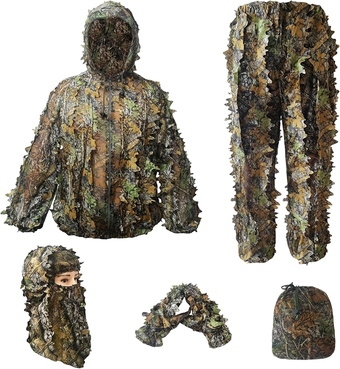 Ghillie Suit for Men, Complete Set with Full Face Mask & Gloves, Outdoor Camouflage, Turkey Hunting, Jungle Games & Halloween