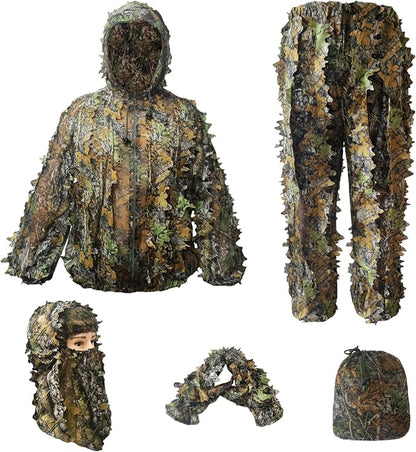 Ghillie Suit for Men, Complete Set with Full Face Mask & Gloves, Outdoor Camouflage, Turkey Hunting, Jungle Games & Halloween