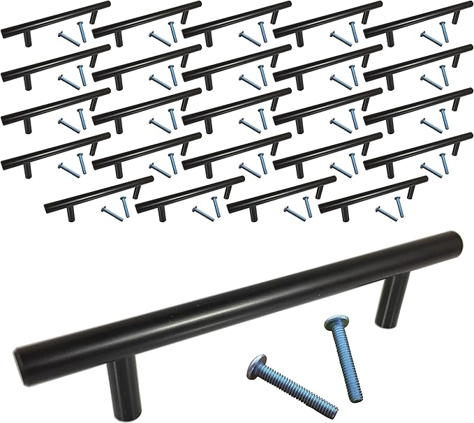 (25 Pack, L: 6 Inch CC: 4 Inch) Swiss Kelly Hardware Matte Black Kitchen Cabinet Handles Drawer Pulls