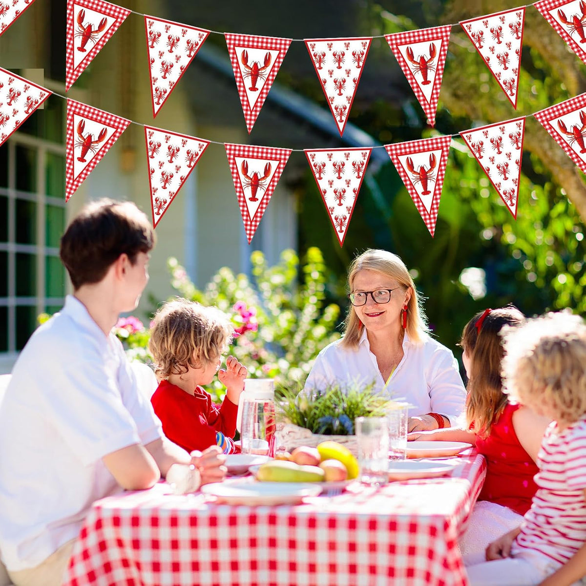 Boao 5 Pcs Crawfish Boil Party Decorations Crawfish Pennant Banner 49ft Shrimp Boil Pennant Flags Red Plaid Hanging Banner for Birthday Lobster Mardi Gras Summer Shrimp Party Supplies(box damaged)
