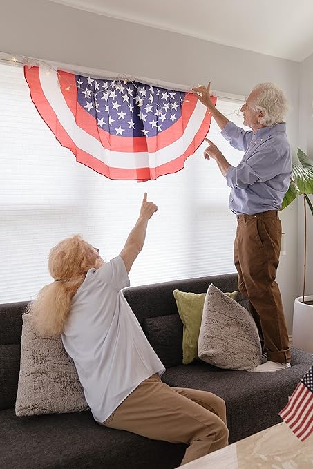 Iconikal July 4th American Flag Banner Bunting Half Fan Patriotic Porch Garland Decoration 6 x 3 Feet, 2-Pack