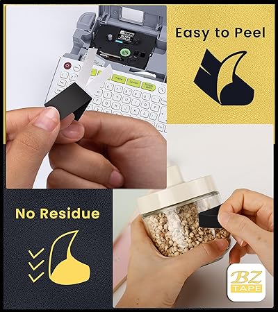 TZe-335 Label Tape Replacement for Brother P Touch Label Tape TZe TZ Tape 12mm 0.47 Laminated Black Label Maker Tape TZe335 for Brother PT-D210 PT-D220 PT-H110 Labeler, White on Black 4-Pack