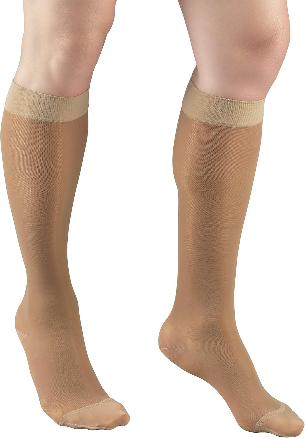 Truform Sheer Compression Stockings, 15-20 mmHg, Women's Knee High Length, 20 Denier, Beige, Large ( Box damage )