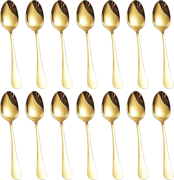 Comicfs 12-Piece Demitasse Espresso Spoons, Coffee Spoons, 8 Inches Mini Tea Spoon Stainless Steel Small Spoon for Ice Cream Dessert Home Casual Shop Restaurant (Gold)