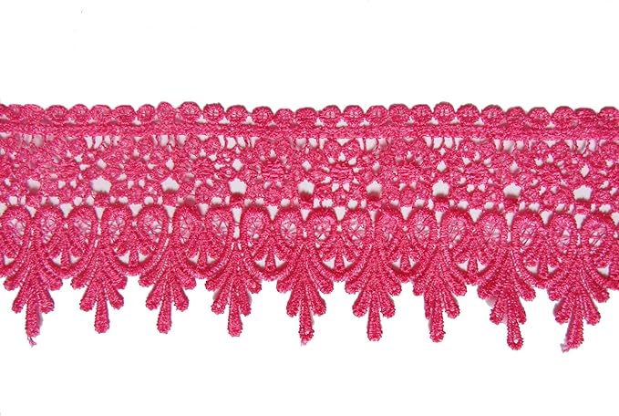 YYCRAFT 5 Yards Hot Pink Lace Edge Trim Wedding Applique DIY Sewing Crafts(Width:3.5 Inch Hot Pink)
