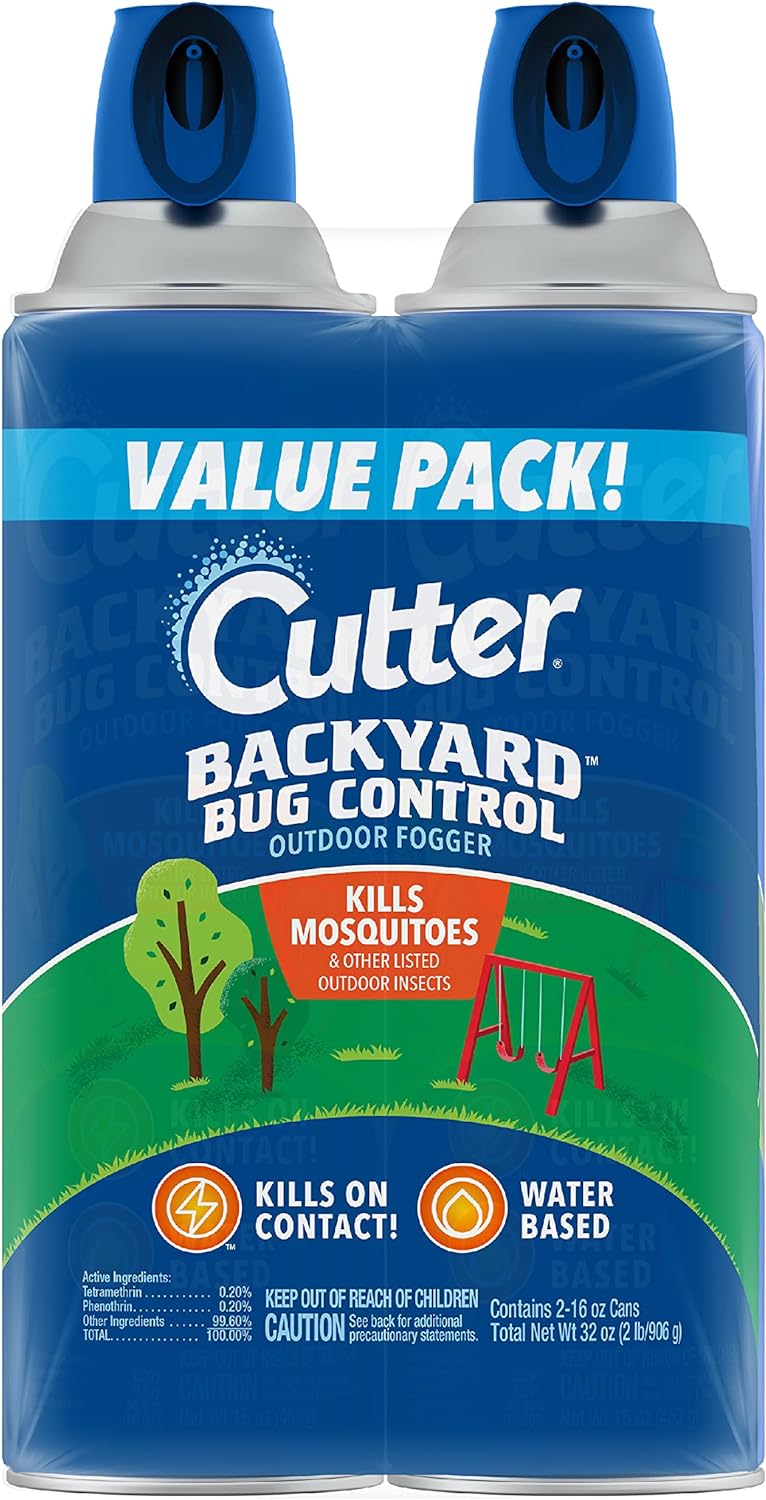 Cutter Backyard Bug Control Outdoor Fogger 16 Oz, 2 Pack Kills Mosquitoes, Gnats, Flies, Wasps & More, For Decks, Patios & Picnic Areas, Treats up to 1,200 Cu Ft