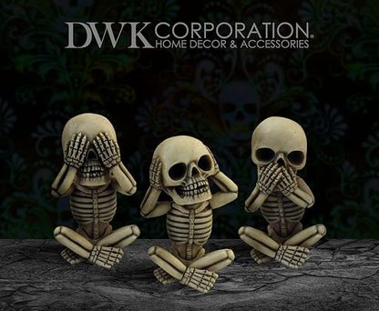 DWK Morbid Morals See Hear Speak No Evil Mini Skeleton Figurines | Macabre for Halloween Gothic Home Decor | Office Desk Decorations | Halloween Decorations - 4"