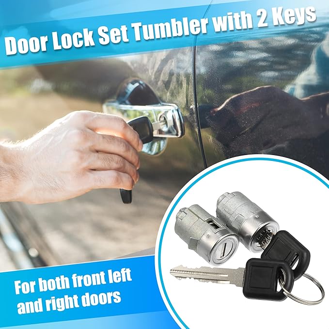 X AUTOHAUX 1 Pair Door Lock Cylinder Set w 2 Key for GMC Sierra 1500 2500 3500 Yukon for Chevy Silverado Tahoe Suburban for Hummer H2 for Cadillac Front Left Right Door Lock Tumbler 15298924