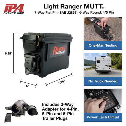 Innovative Products of America Light Ranger MUTT: USA Made Universal Portable and Water-Resistant Trailer Light Tester with 7-Way Spade Pin Style with Adapter