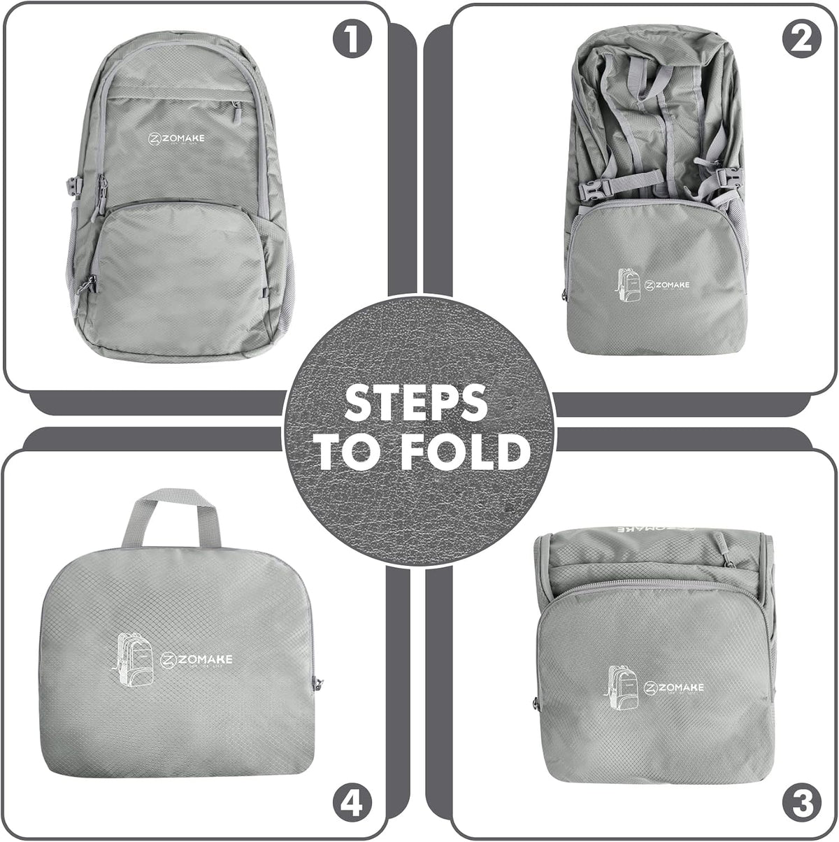 ZOMAKE Lightweight Packable Backpack 30L, Foldable Hiking Backpacks Water Resistant Compact Folding Daypack for Travel(Sliver Grey)