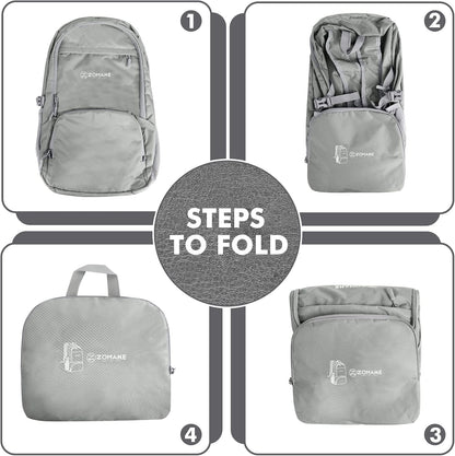 ZOMAKE Lightweight Packable Backpack 30L, Foldable Hiking Backpacks Water Resistant Compact Folding Daypack for Travel(Sliver Grey)