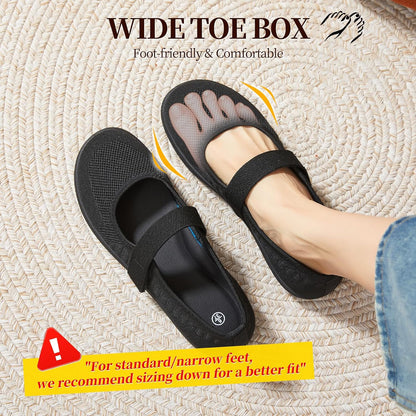 Waluzs Wide Toe Box Flats Shoes Women Knit Ballet Flats Mary Jane Dress Flat Wide Width Walking Shoes Slip-on with Strap.