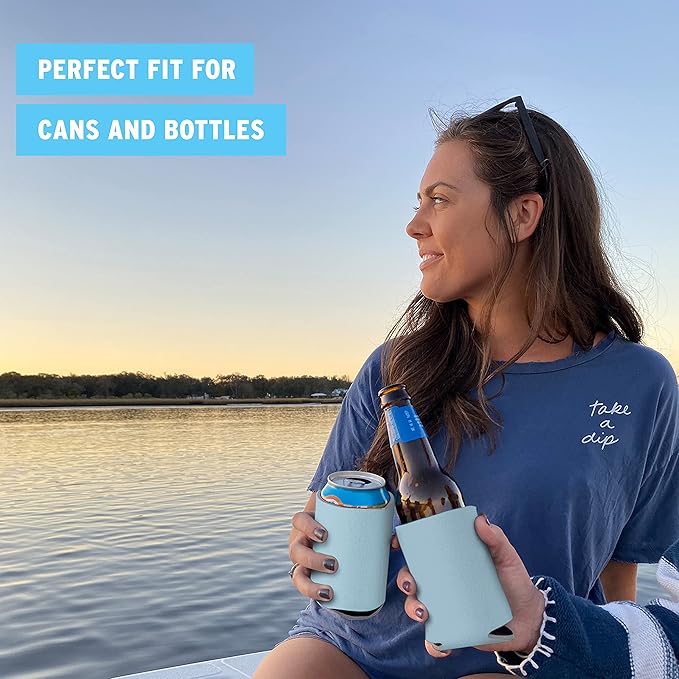 Blank Beer Can Coolers Sleeves (30-Pack) Soft Insulated Beer Can Coolies - HTV Friendly Plain Koolies in Bulk for Beer Cans  Bottles - Coolie Blanks for Vinyl Projects  Wedding Favors (Light Blue)