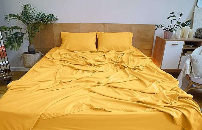Mezzati Prestige Collection 1800 - Luxury sheet set, soft and comfortable, brushed microfiber, Microfiber, Yellow, King
