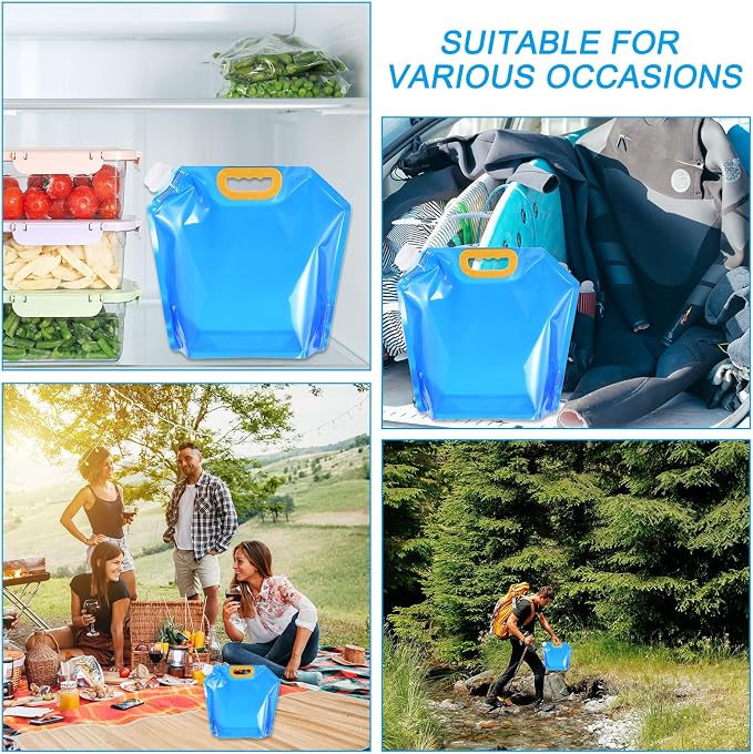 PATIKIL 1.3 Gallon Collapsible Water Container Bag, 2 Pack Plastic Storage Jug Folding Water Bag for Camping, Hiking, Emergency Water Storage, Blue