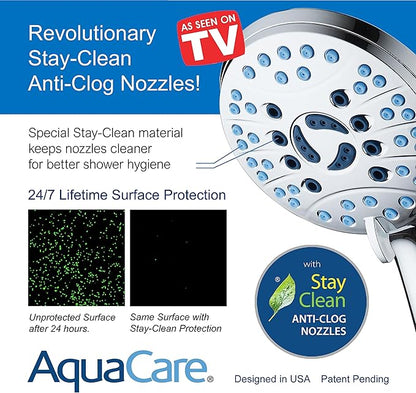 AquaCare High Pressure 8-mode Handheld Shower Head - Anti-clog Nozzles, Built-in Power Wash to Clean Tub, Tile  Pets, Extra Long 6 ft. Stainless Steel Hose, Wall  Overhead Brackets