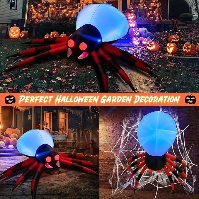8FT Halloween Inflatables Outdoor Decorations Giant Spider Decorations with LED Lights and Air Pump Blow up Inflatable Halloween Decorations Clearance Halloween Decor Outside Yard Garden Lawn House