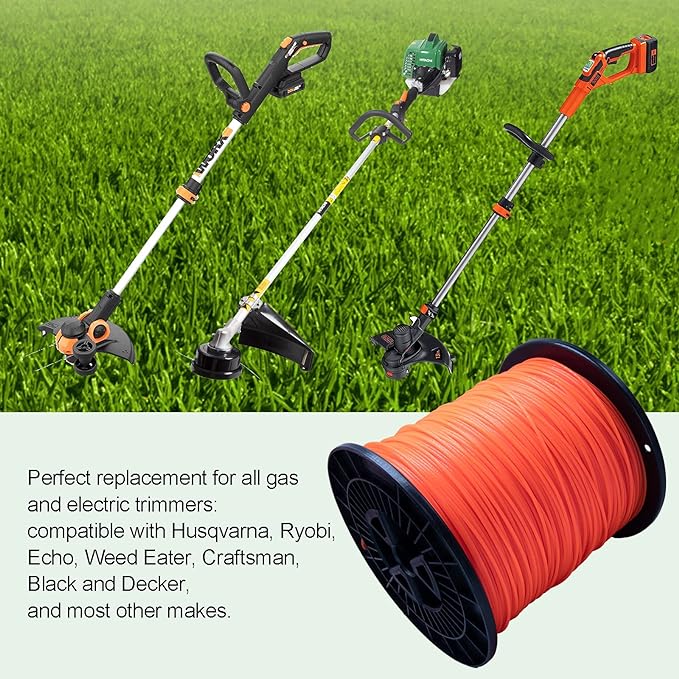095 Trimmer Line, 095 Weed Eater String, 0.095" Weed Wacker String, Commercial Grade Round Nylon String Trimmer Line .095 Replacement For String Trimmer Weed Trimmers .095"-1280ft-5lb-Spool(Orangei14