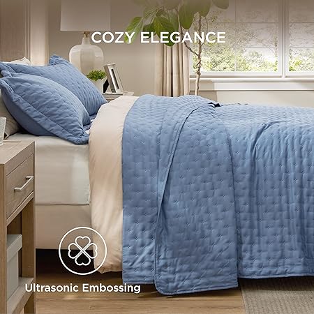 Bedsure Quilts Queen Size - Ultra Soft Queen Quilt Bedding Set for Modern  Coastal Bedrooms, Lightweight All-Season Comforter with 2 Pillow Shams, Mineral Blue Summer Bedspread Coverlet 90x96 Inch
