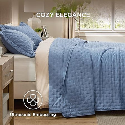 Bedsure Quilts Queen Size - Ultra Soft Queen Quilt Bedding Set for Modern  Coastal Bedrooms, Lightweight All-Season Comforter with 2 Pillow Shams, Mineral Blue Summer Bedspread Coverlet 90x96 Inch
