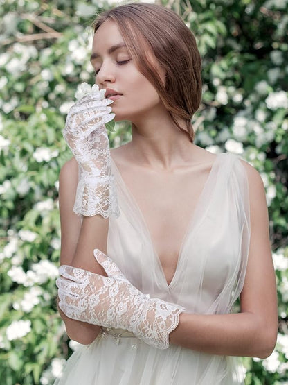 SATINIOR Ladies Lace Gloves for Women Tea Party Elegant Short Courtesy Gloves for Wedding Dinner Opera Parties