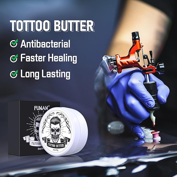 FUNAN Tattoo Butter Aftercare Cream, Tattoo Care Balm for Before, During, After Tattoo Process, Safe, Natural Tattoo Aftercare Cream 2 oz