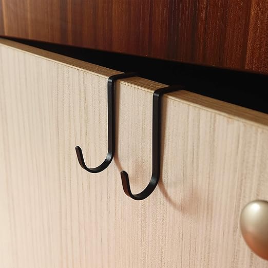 Multi-Use Over Cabinet Hook, 5 Pack, Stainless Steel, Over Door Double Hook for Drawer Cabinet, Closet, Fence, Kitchen and Bathroom, Black